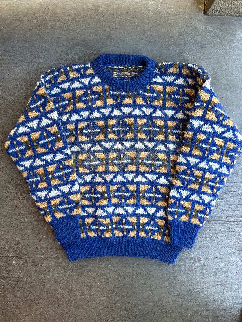 Vintage Thick Blue & Yellow Knit Wool Sweater